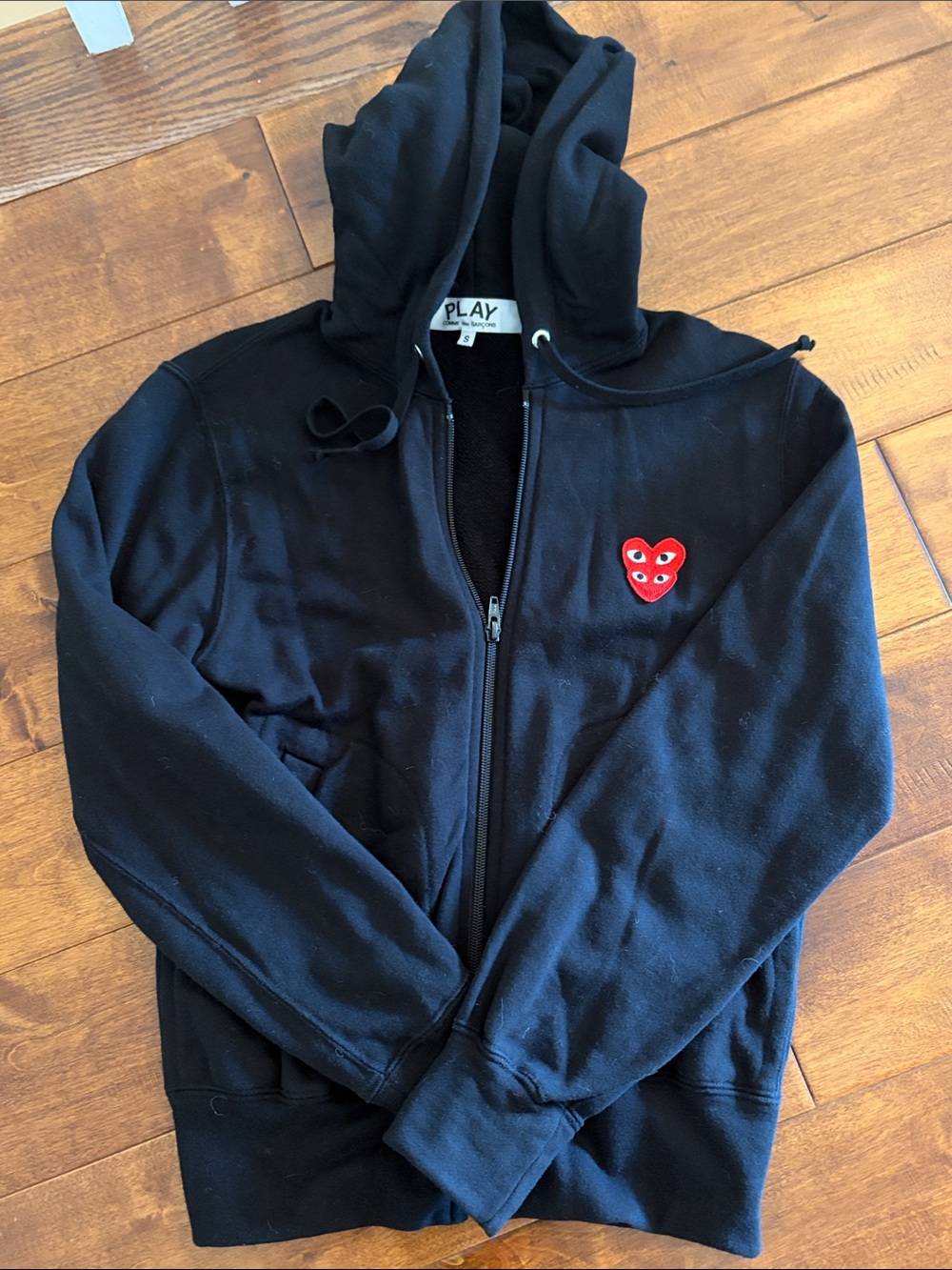 Comme des Garcons PLAY Black Zip Hoodie with Red Heart Patch